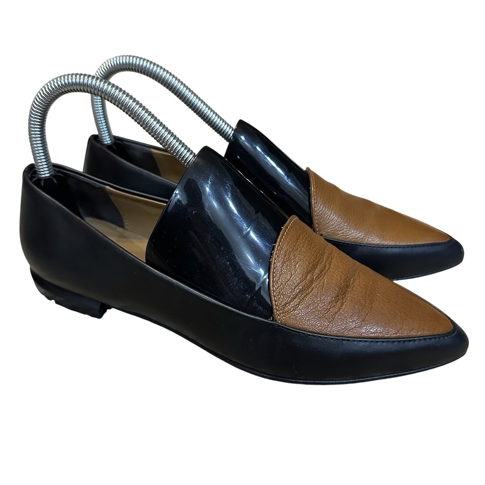 Everlane The Modern Point Black Brown Leather Loafers Flats Shoes ITALY Womens 7